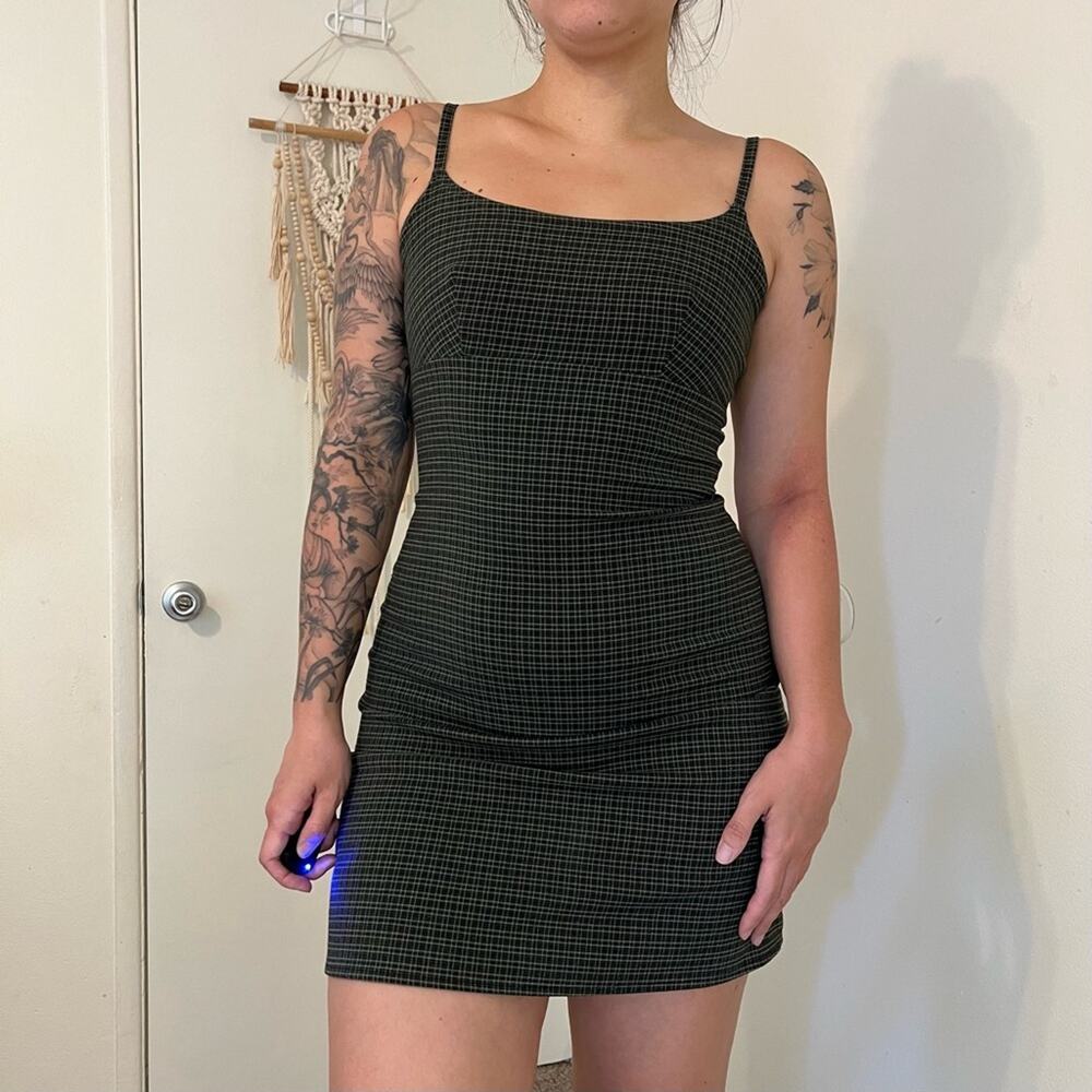 Green plaid mini bodycon dress